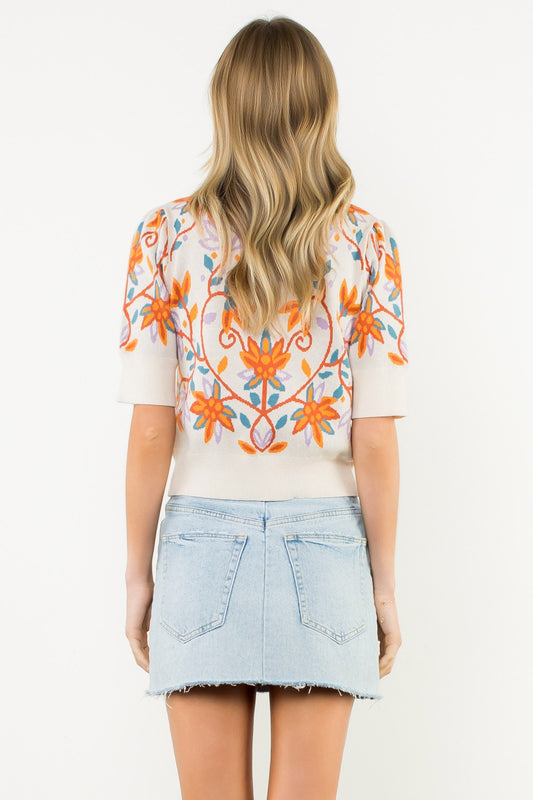 Short Sleeve Floral Knit Top-XS