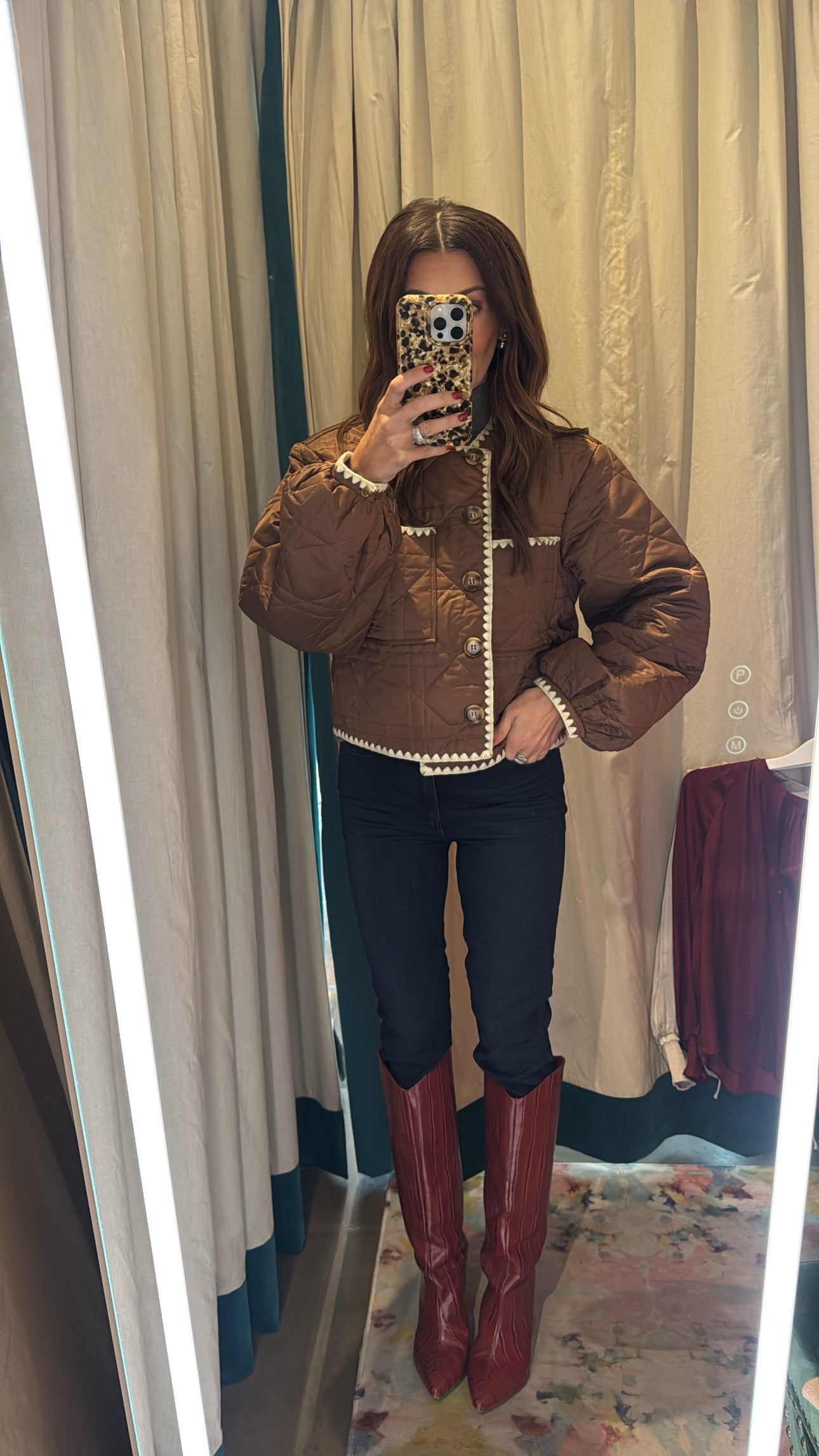 Quilted Brown Crop Jacket