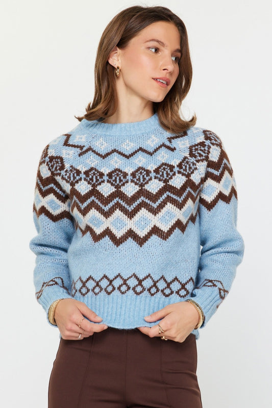 Smoke Blue Fair Isle Sweater