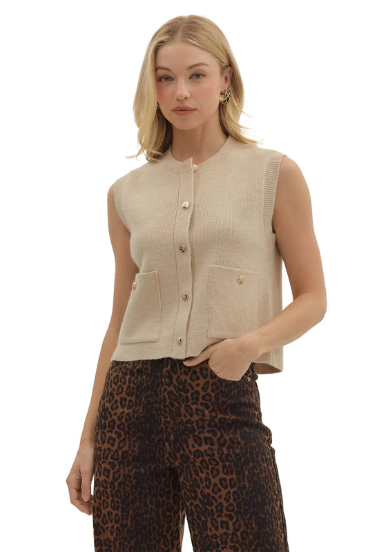 Button Up Sleeveless Sweater