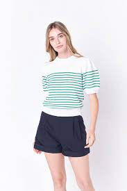Stripe Short Puff Sleeve Sweater