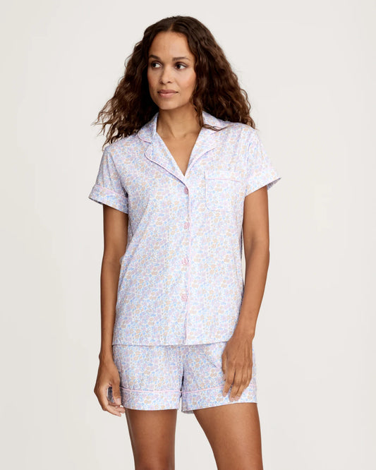 Luxe Pima Cotton Pajama Short Set in Fleur Blanche