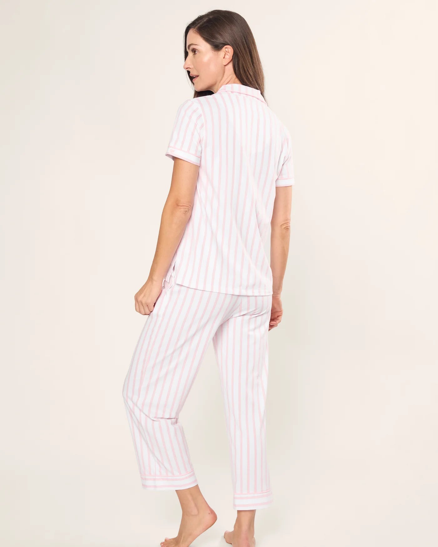 Luxe Pima Cotton Pajama Crop Set in Pink Stripe