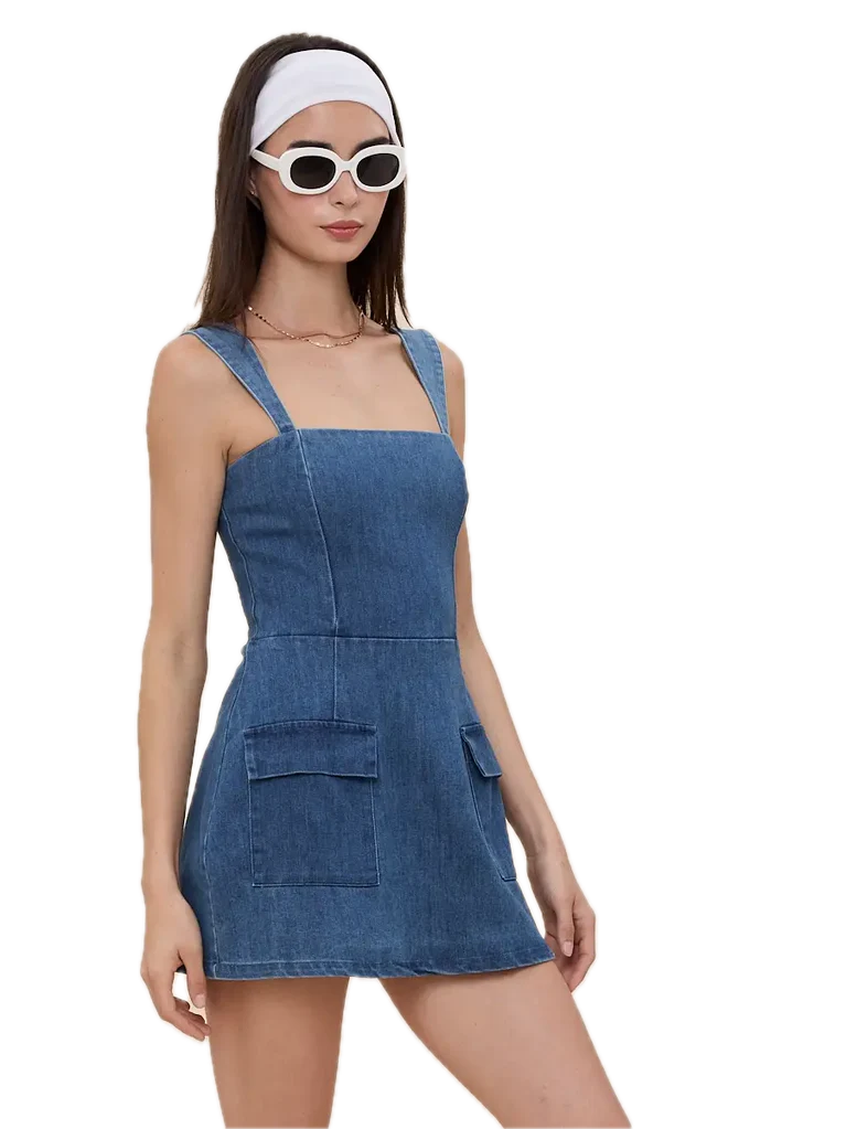 Denim Square Neck Mini Dress
