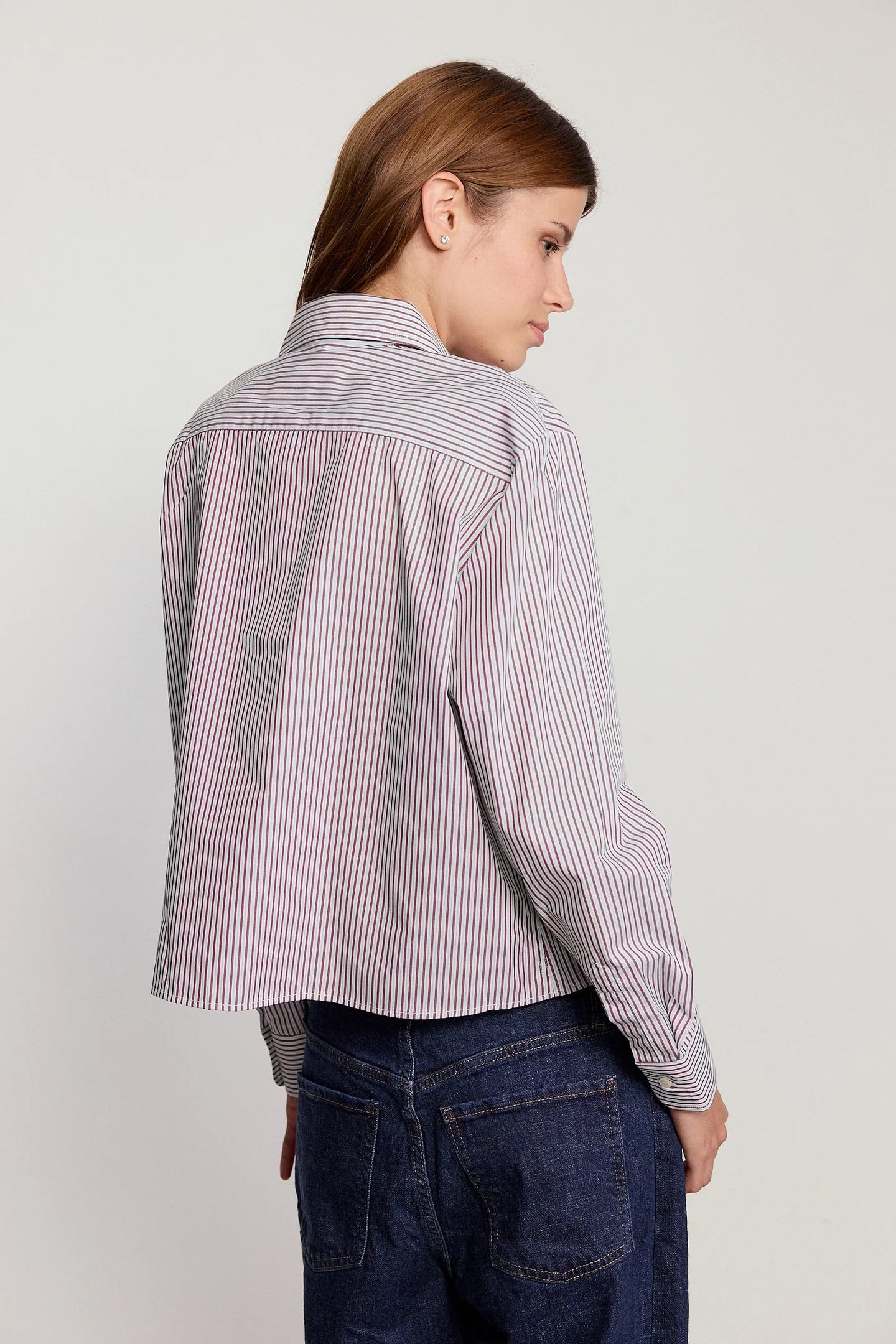 The LS Boxy Crop Burgundy Stripe