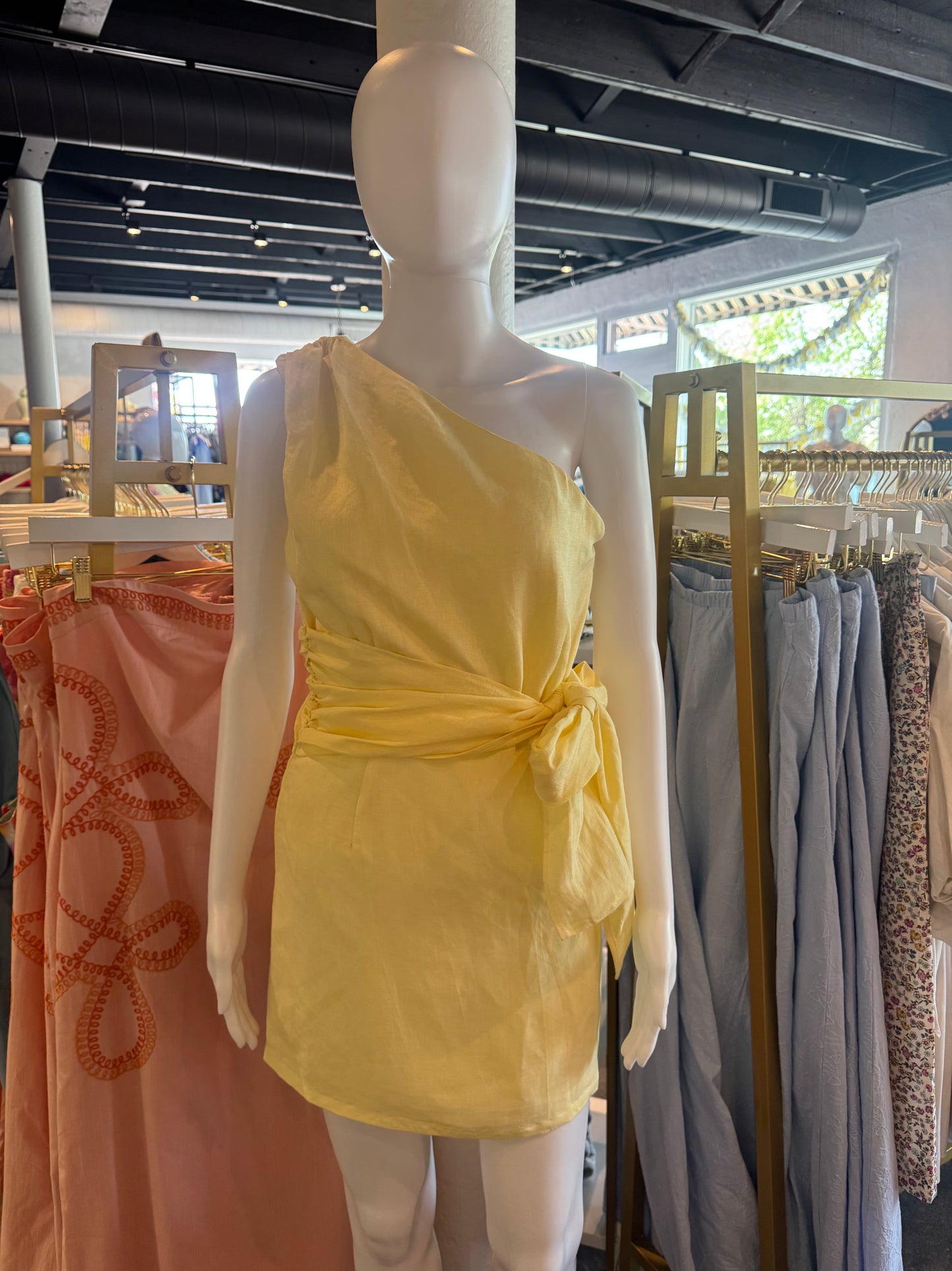 Birdie Linen Shoulder Tie Dress