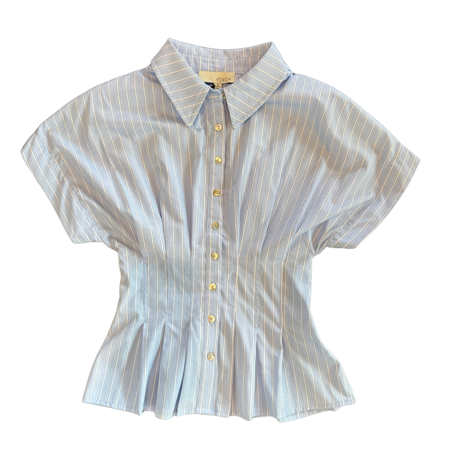 Stripe Button Down Top Waistline Detail