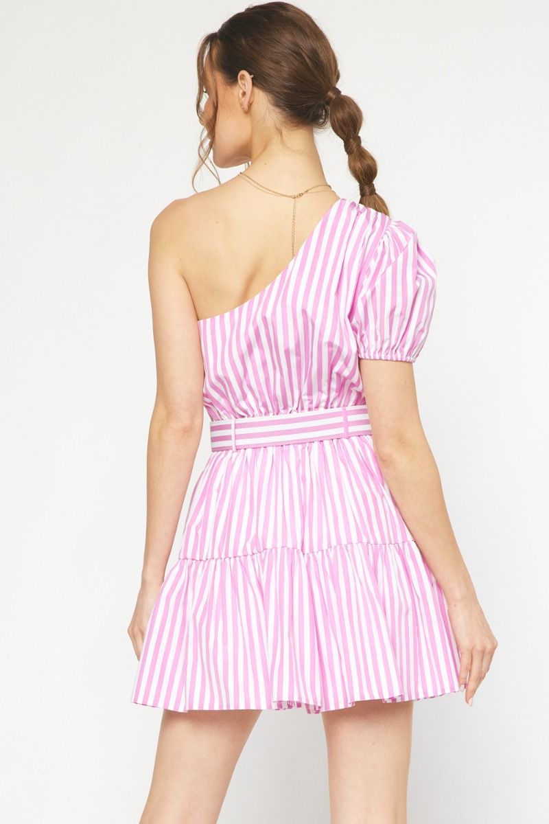 Striped One Shoulder Mini Dress