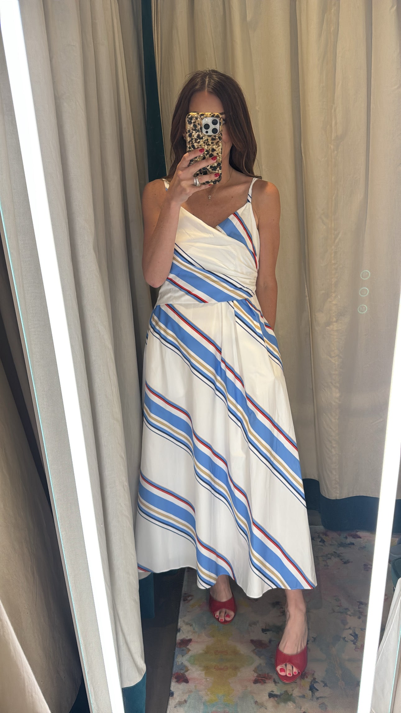 Nautical Stripe Wrap Midi Dress