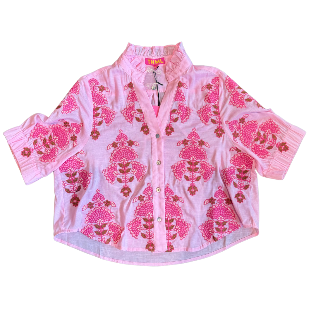 Short Sleeve Embroidered Top Pink