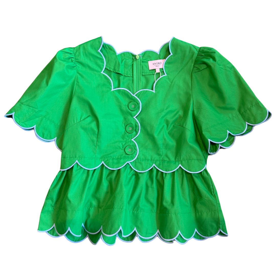 Short Sleeve Ruffle Green Top