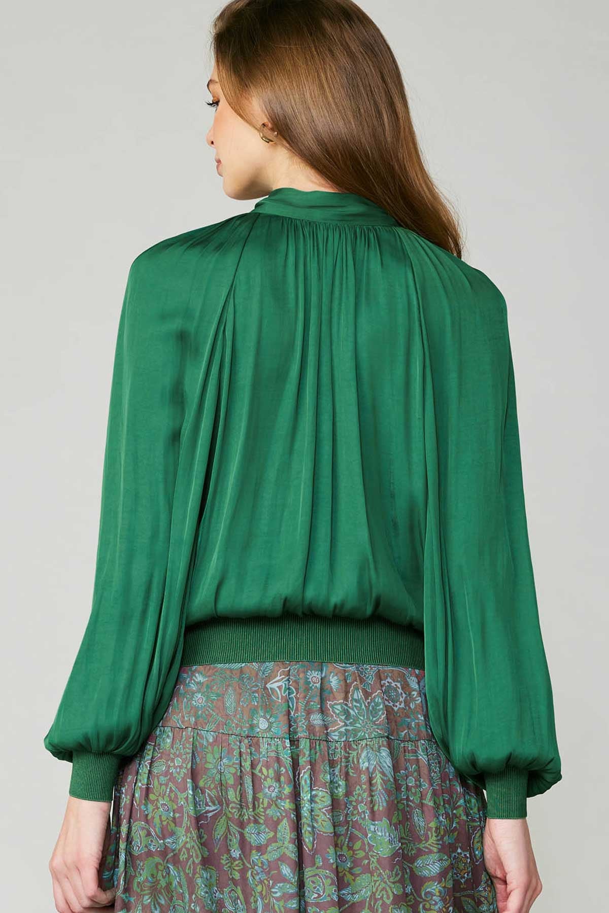 Long Sleeve Tie Neck Top-XS