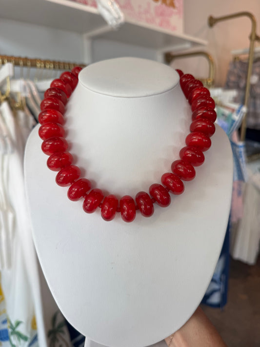 Bailey Chunky Beaded Necklace- Red