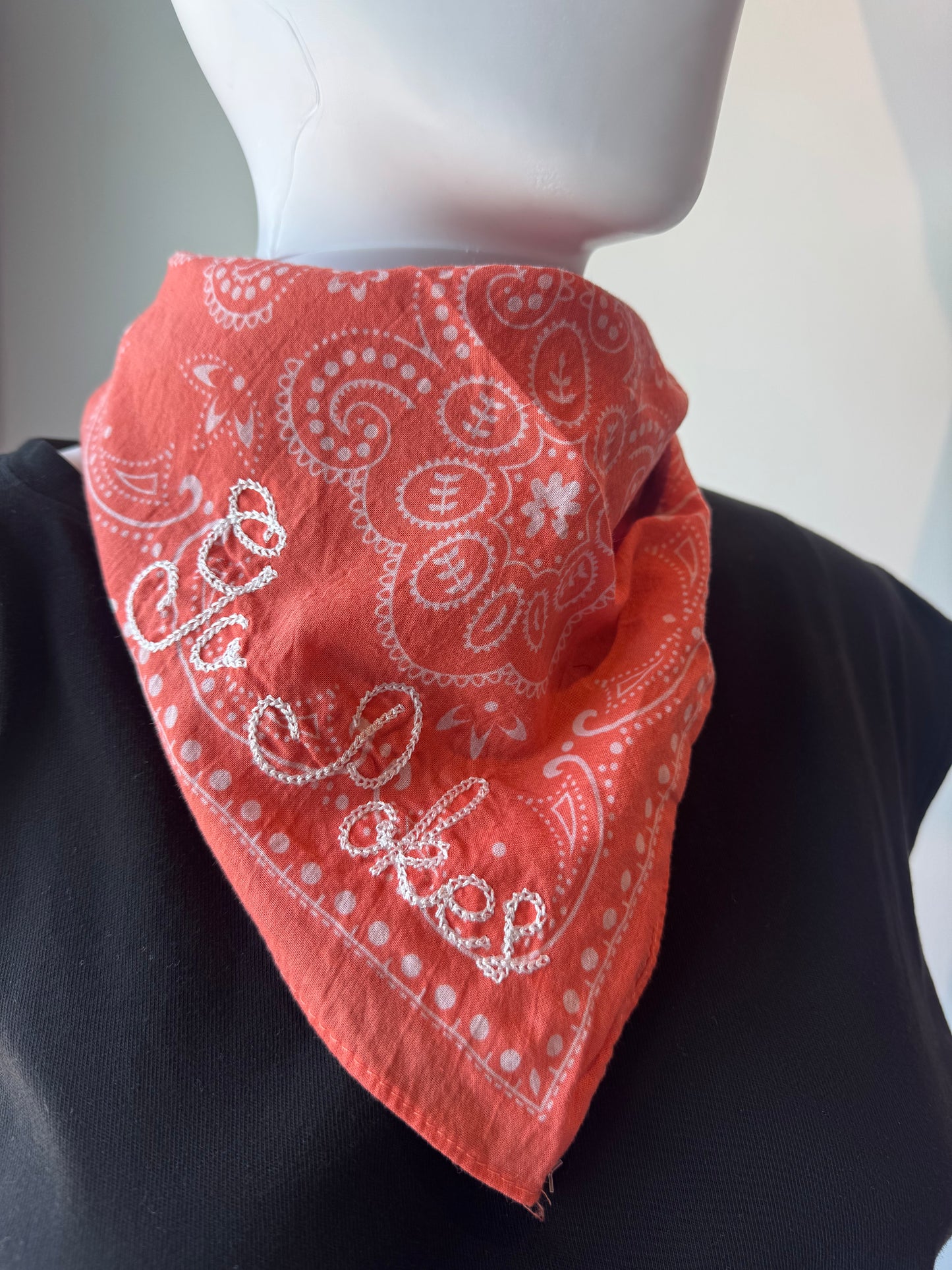 Embroidered Bandana With Chainstitch Text