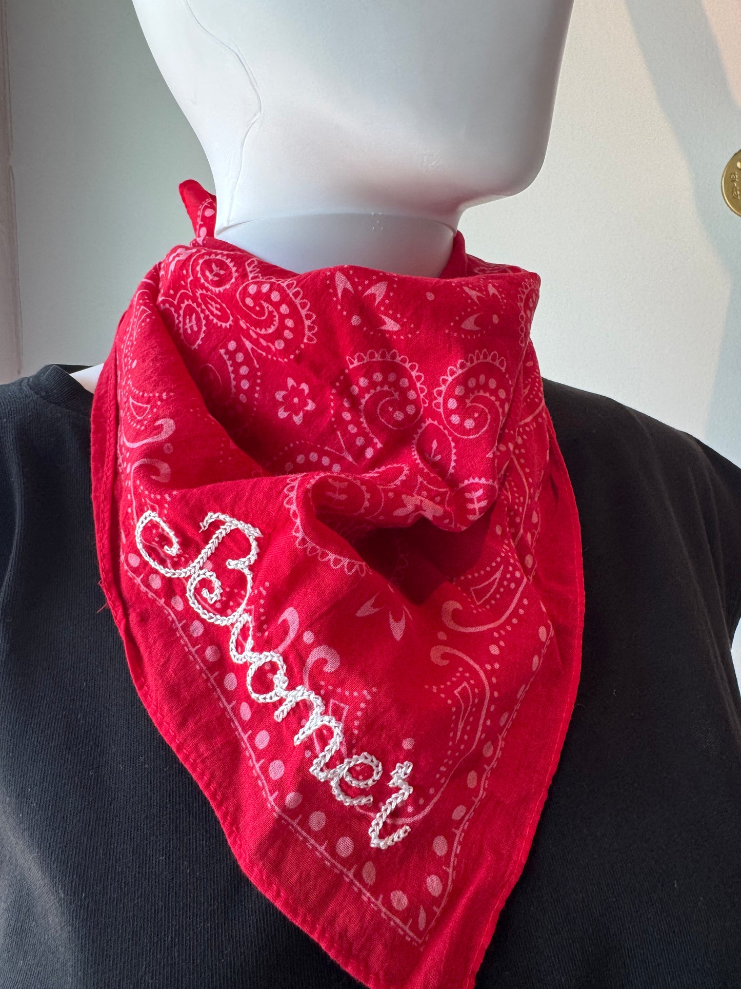 Embroidered Bandana With Chainstitch Text