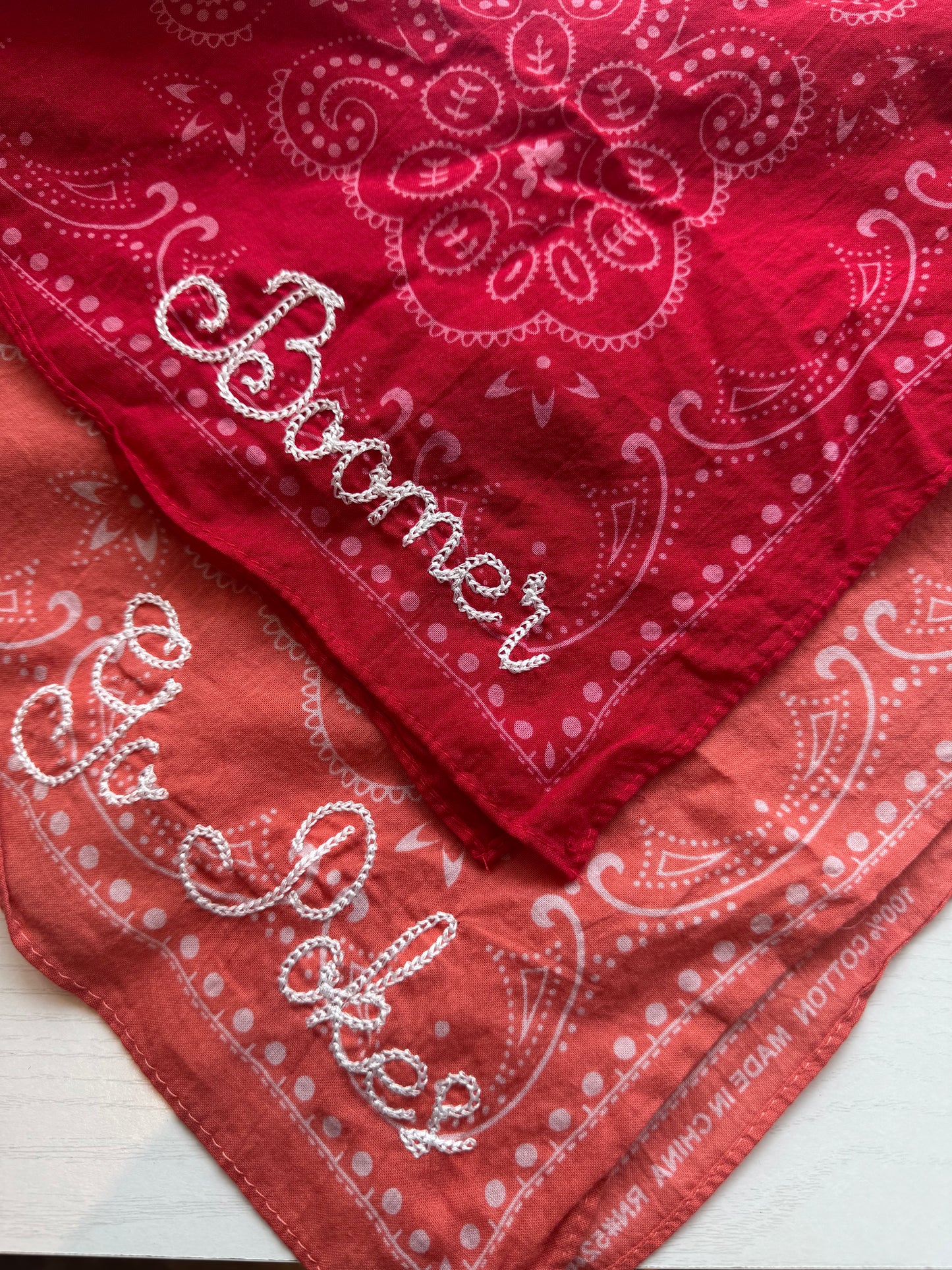 Embroidered Bandana With Chainstitch Text
