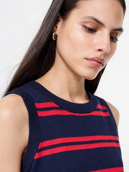 Padma Fine Knit Tank in Navy/Red Stripe