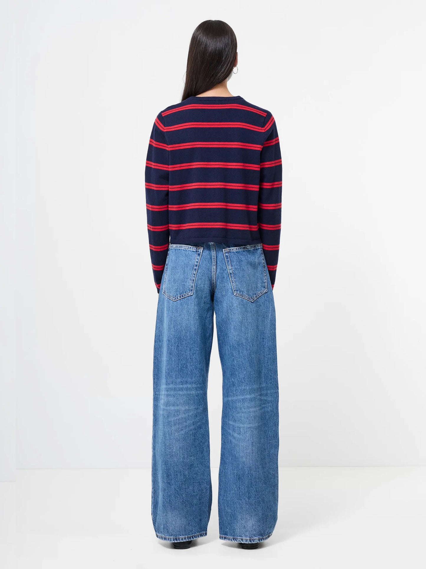 Padma Fine Knit Cardi in Navy/Red Stripe