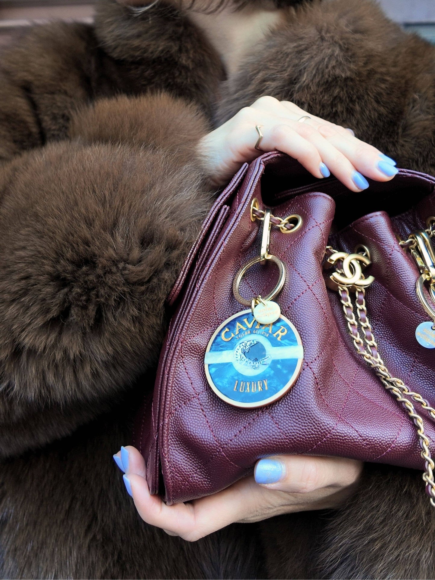 Hand-painted Caviar Bag Charm + Keychain