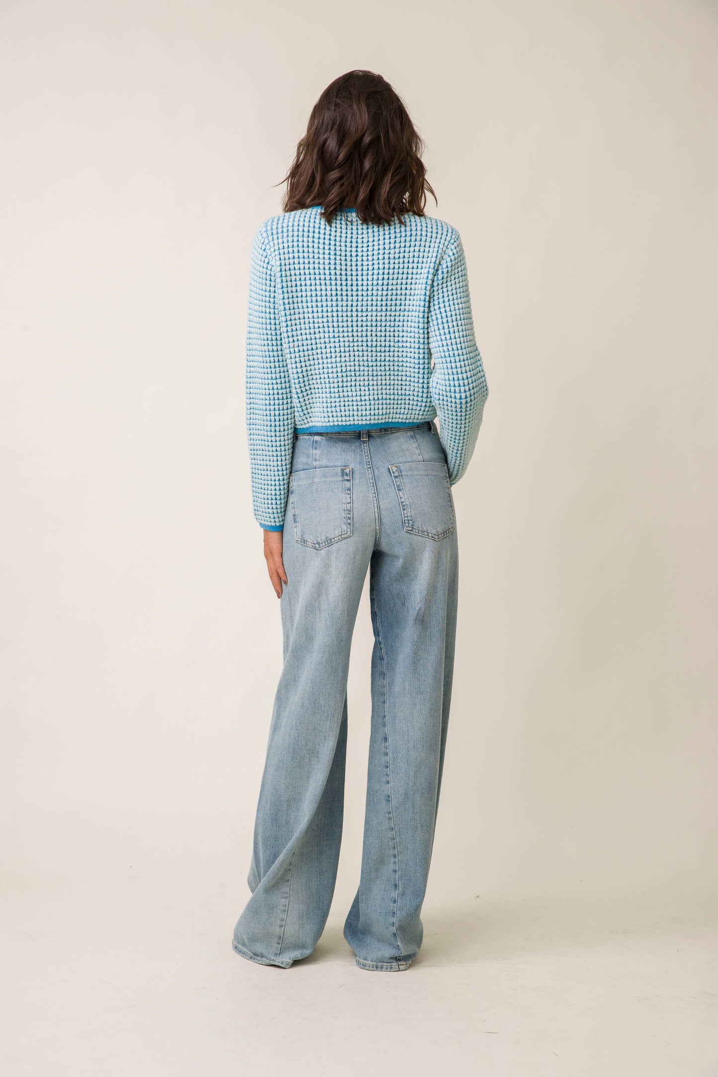 Blue bouncy knit button cardigan