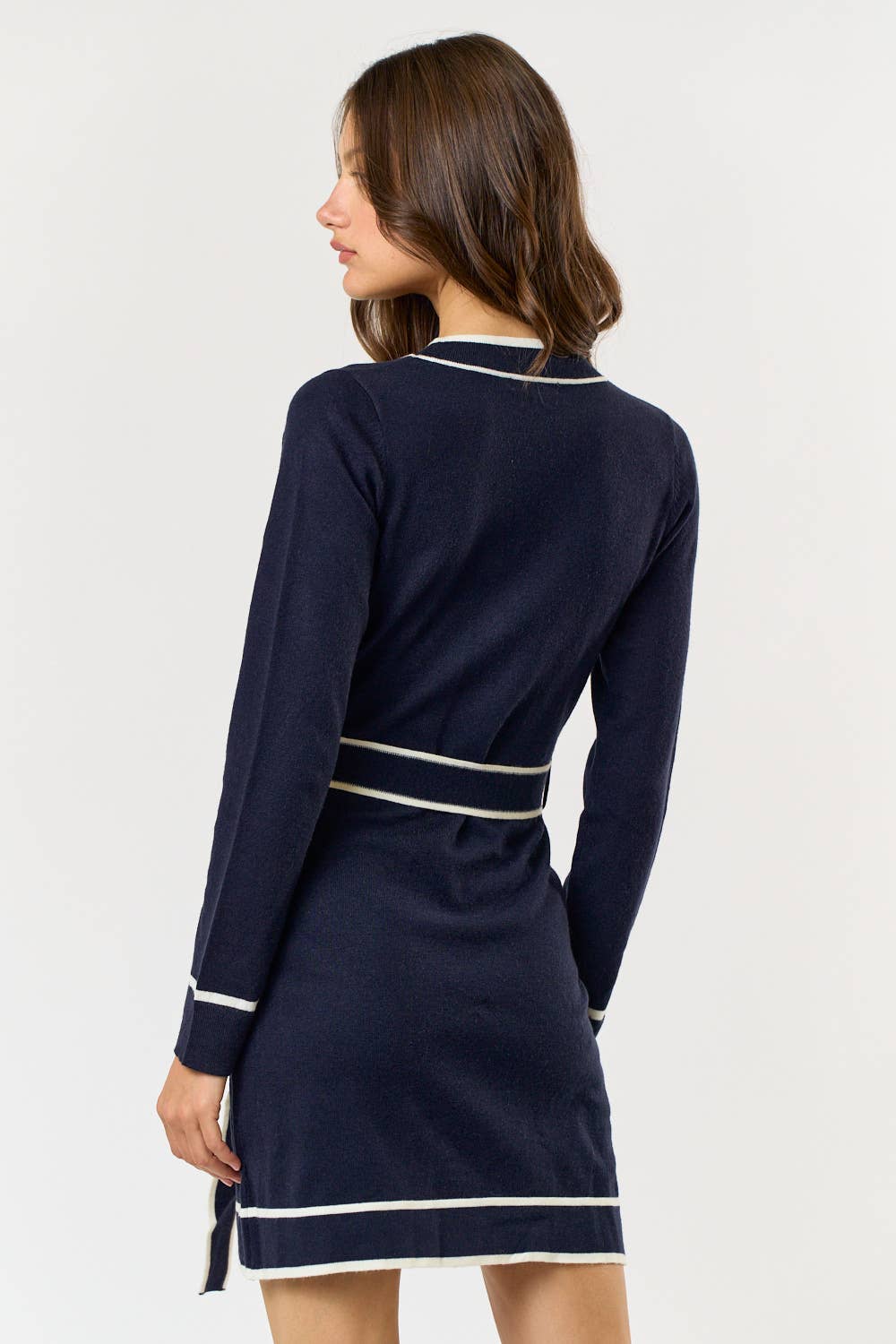 Navy Belted Sweater Dress