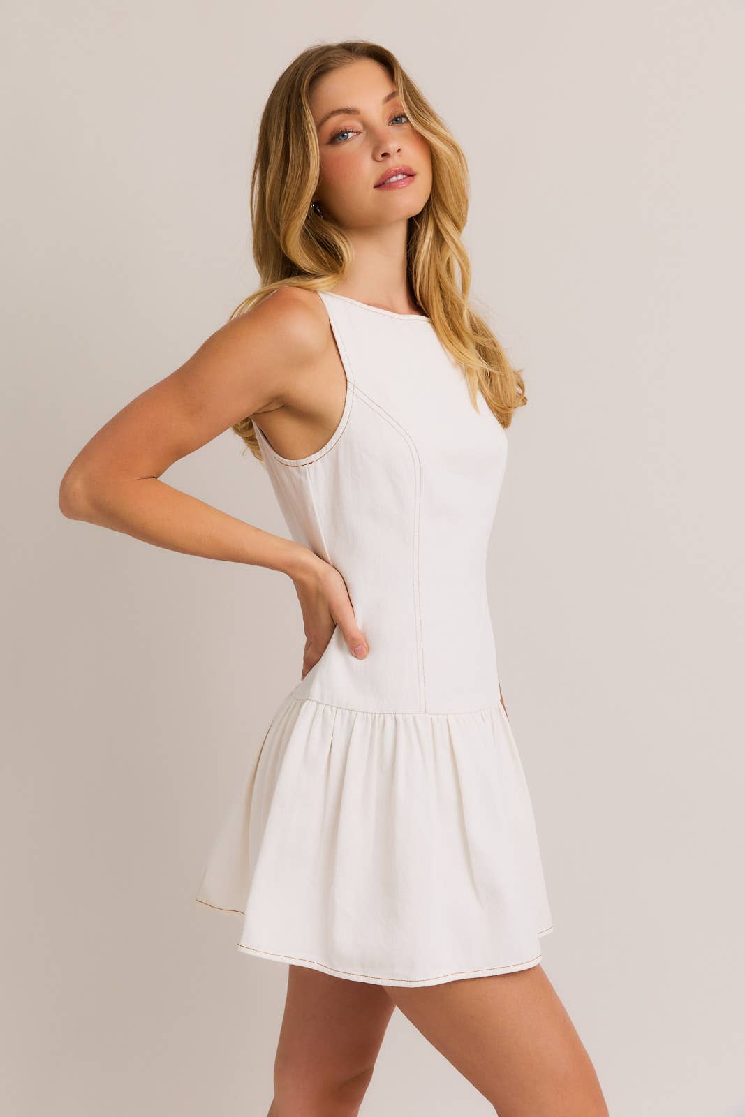 Boat Neck Low Waist Dress