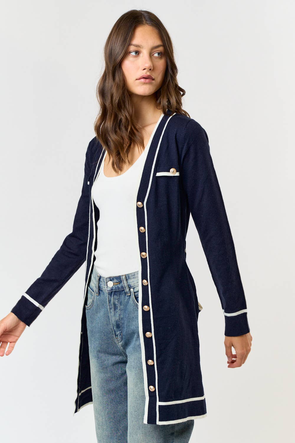Navy Belted Sweater Dress