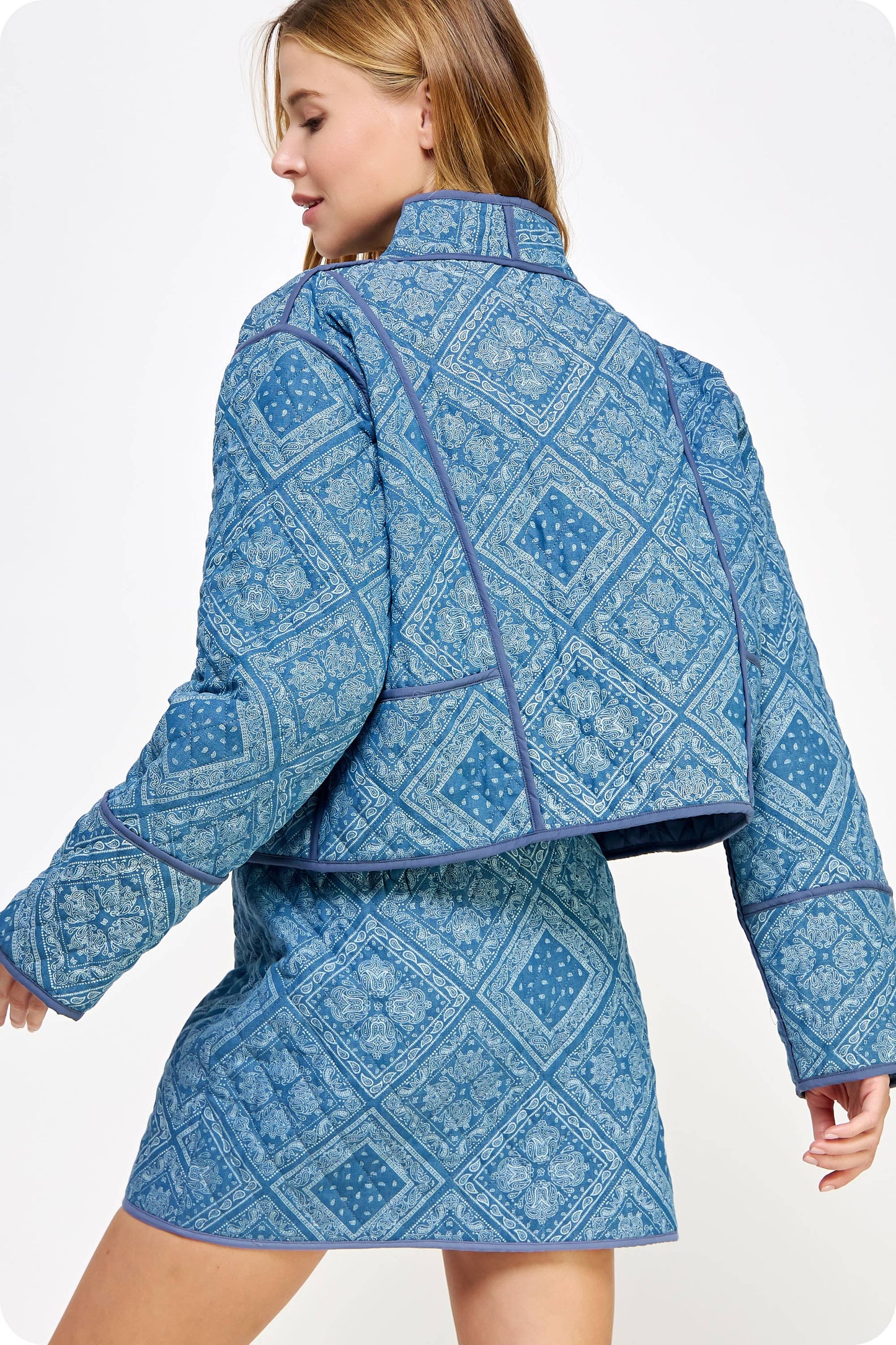 Print Padded Quilt Piping Detail Jacket