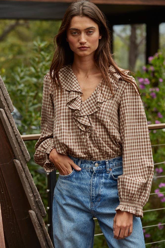Gingham Ruffled Blouse