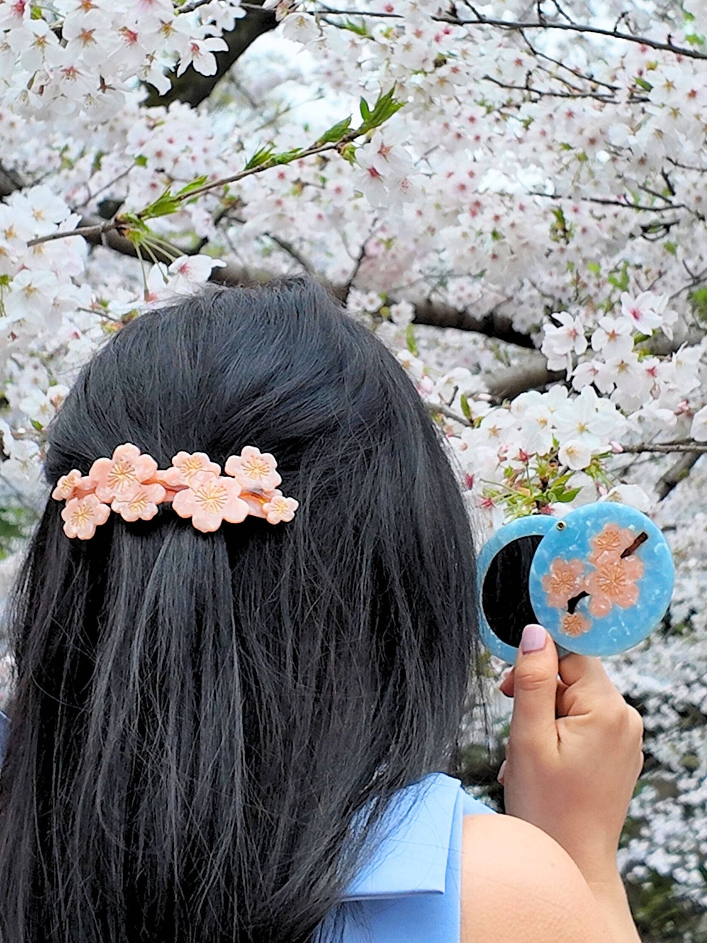 Hand-painted Cherry Blossom Compact Mirror | Eco-Friendly