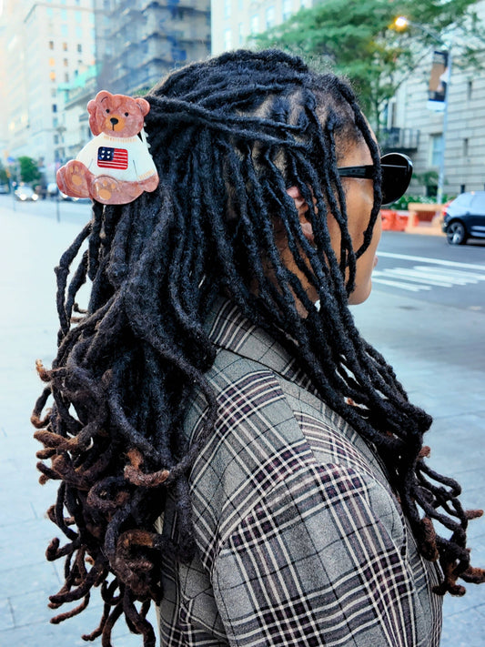 Hand-painted Americana Teddy Bear Claw Hair Clip