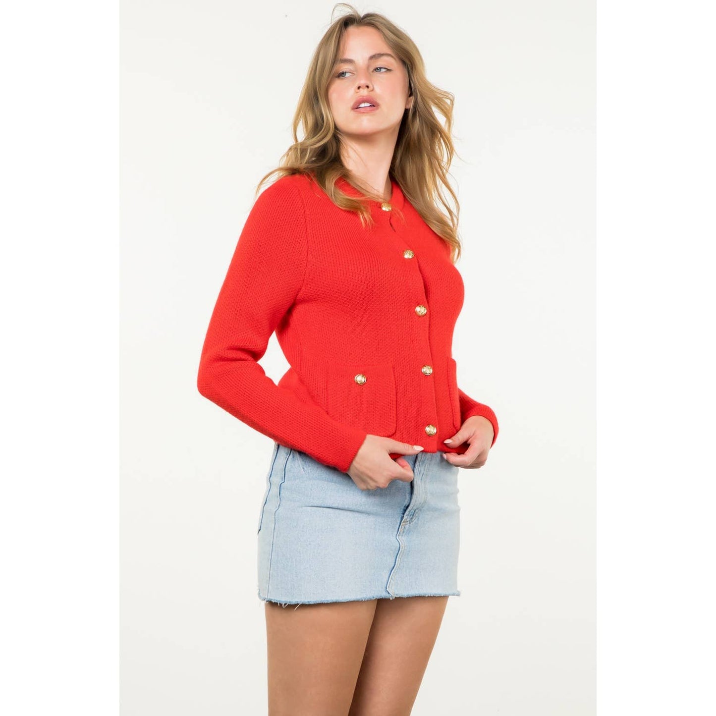 Gold Button Pocket Knit Cardigan