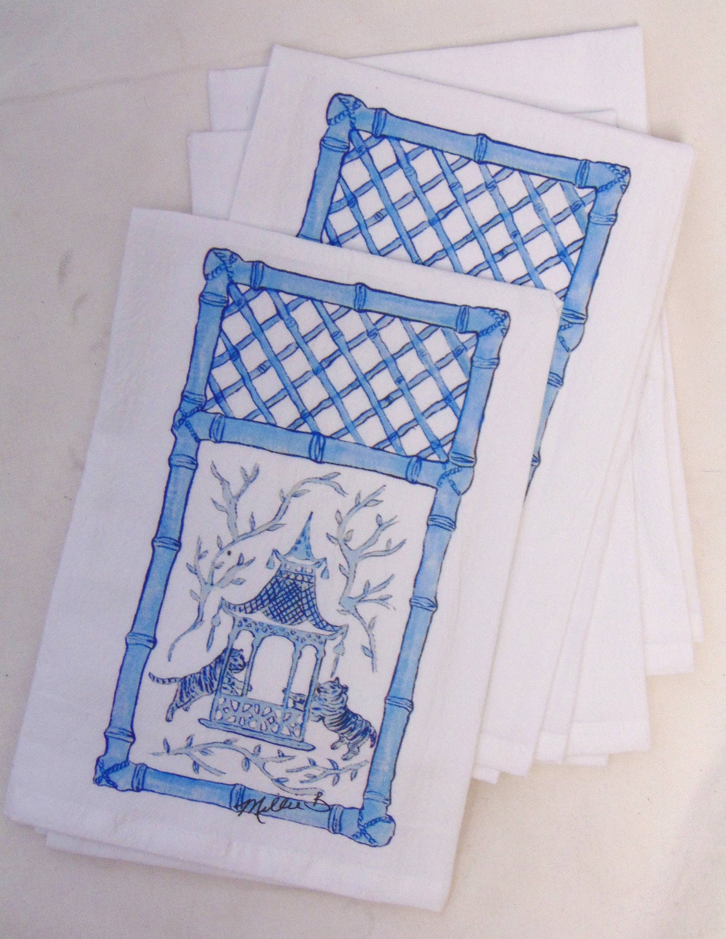 Watercolor Bamboo Tigers Flour Sack Towel