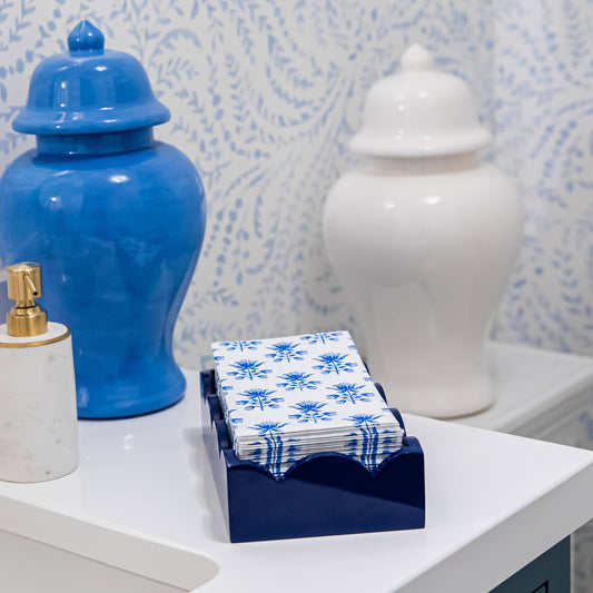 WH Lacquer Scalloped Guest Towel Holder | Navy Blue