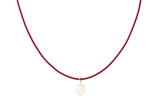 Pearl + red cord necklace