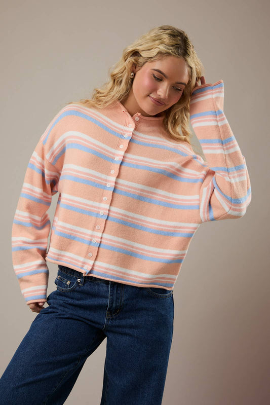Roll Hem Striped Cardigan