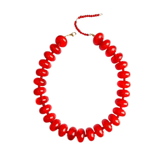 Bailey Chunky Beaded Necklace- Red