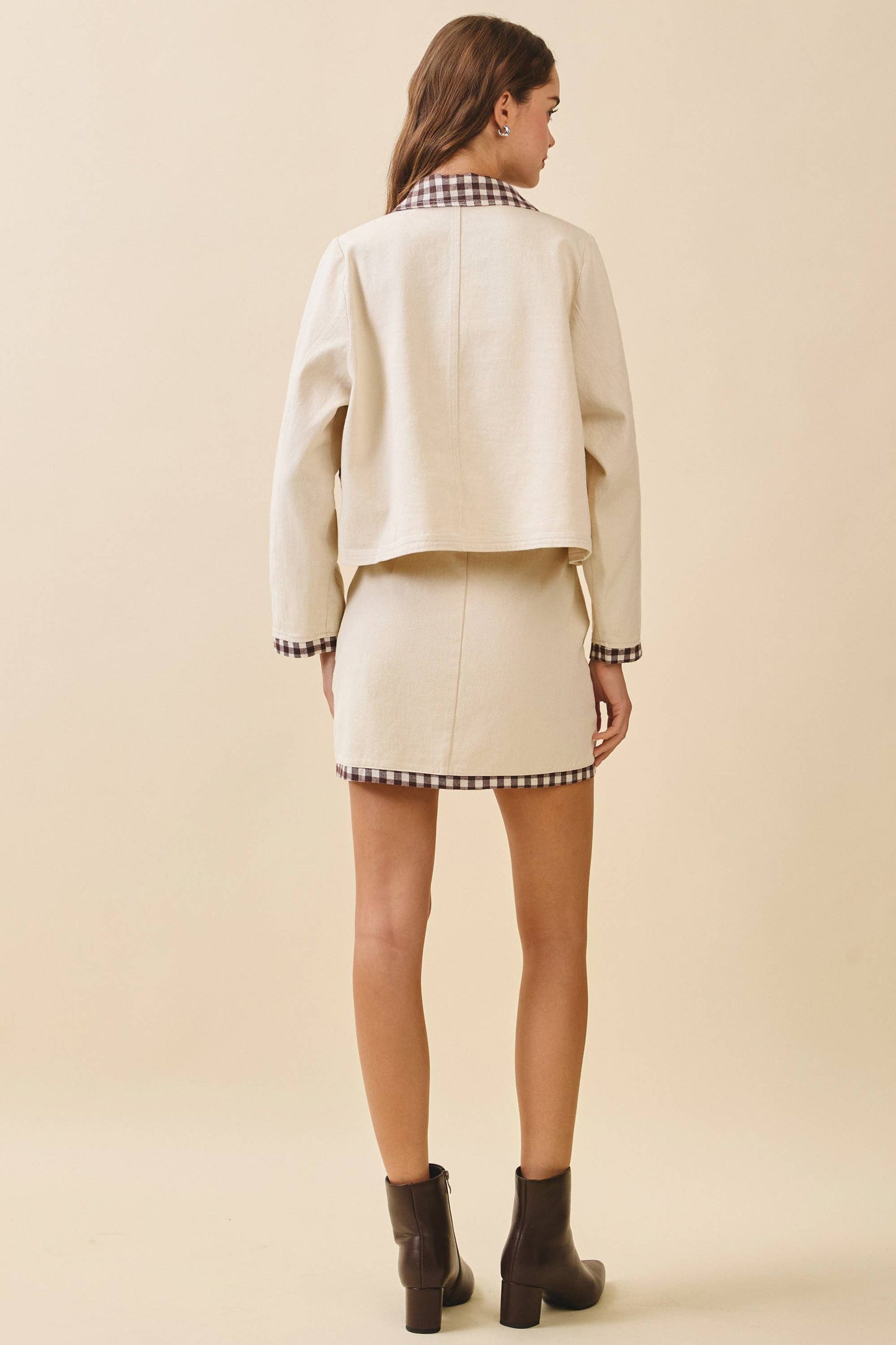 Contrast Gingham Trim Off White Mini Skirt
