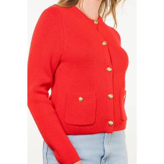 Gold Button Pocket Knit Cardigan