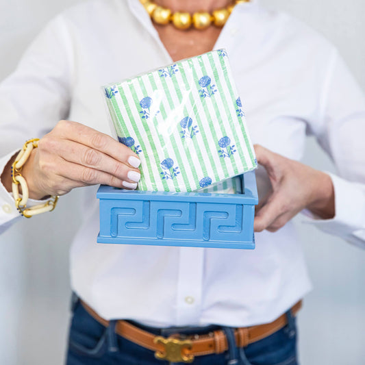 Lacquer Greek Key Napkin Holder | Cornflower