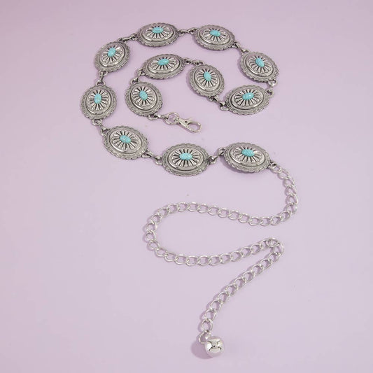Oval Turquoise Concho Statement Chain Belt