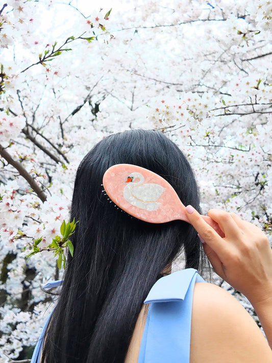 Hand-painted Swan Great Hair Brush | Eco-Friendly