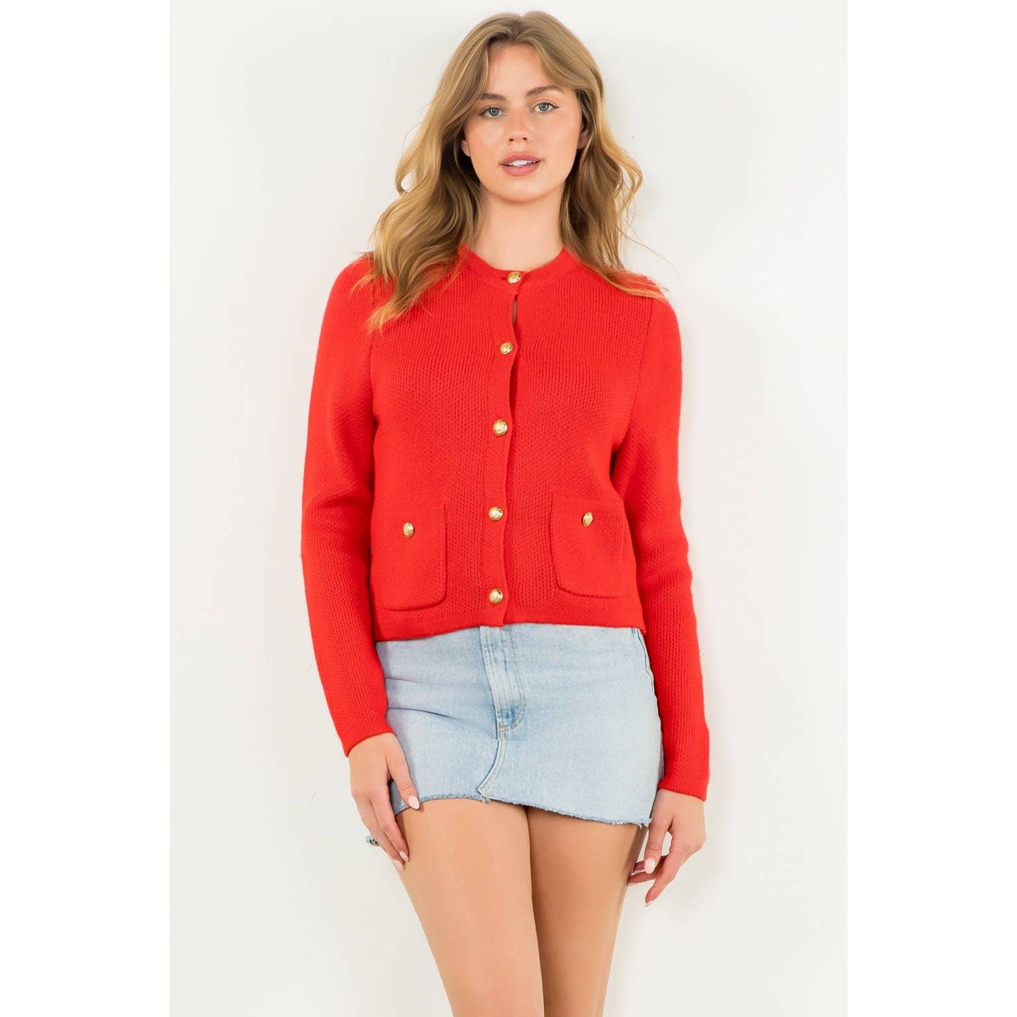 Gold Button Pocket Knit Cardigan