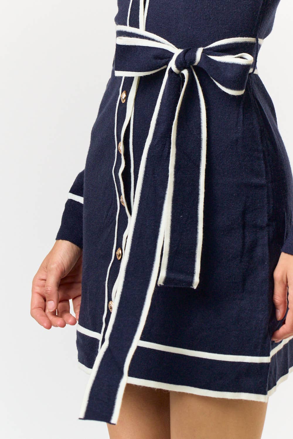 Navy Belted Sweater Dress