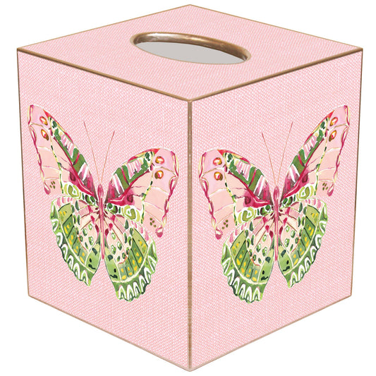 Butterfly on Pink Linen Tissue Box Cover