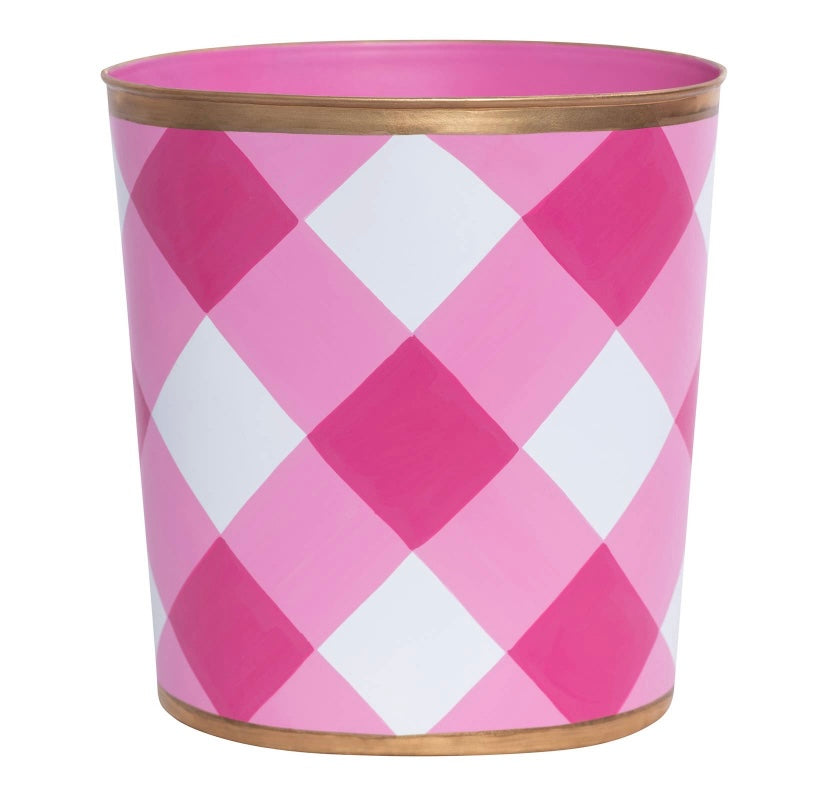 Pink Buffalo Plaid Oval Wastebasket