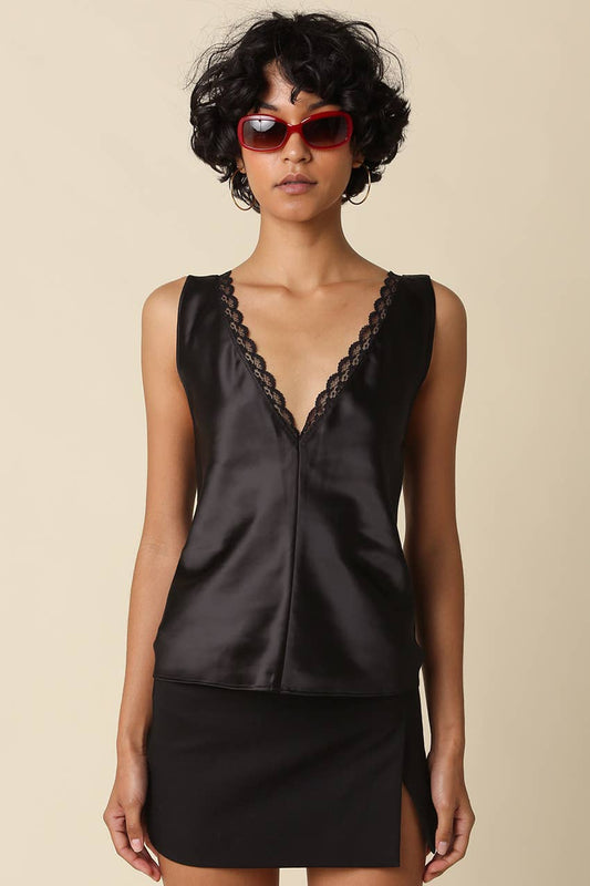 Noir Lace Trim Satin Tank