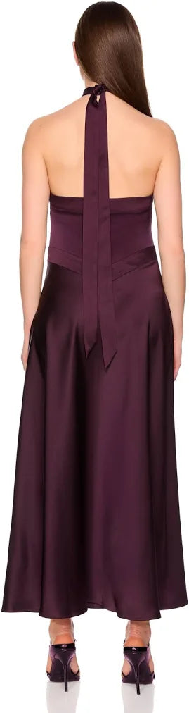 Satin Halter Dress in Bordeaux