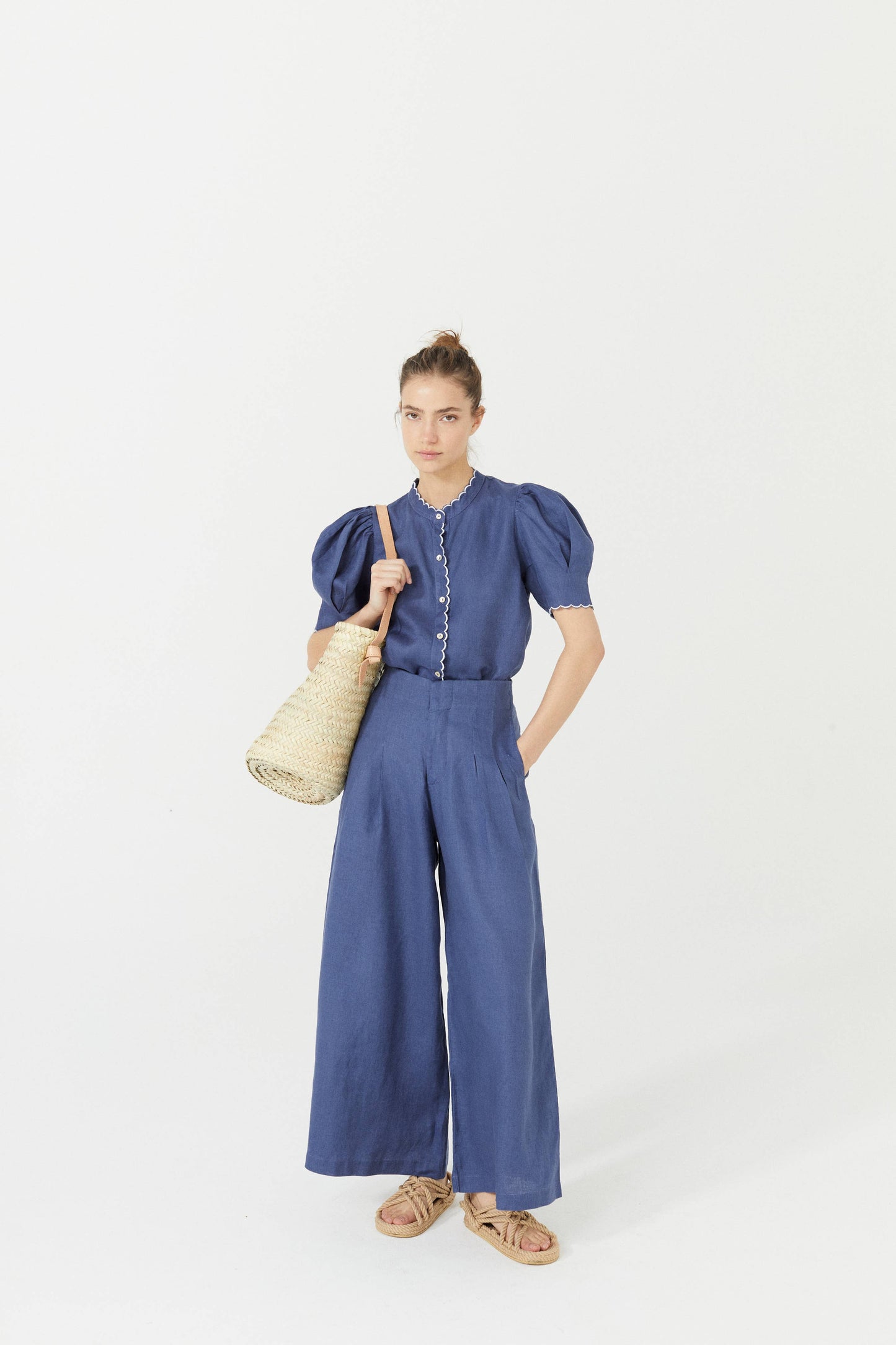 Culotte Linen Pant - Deep Blue