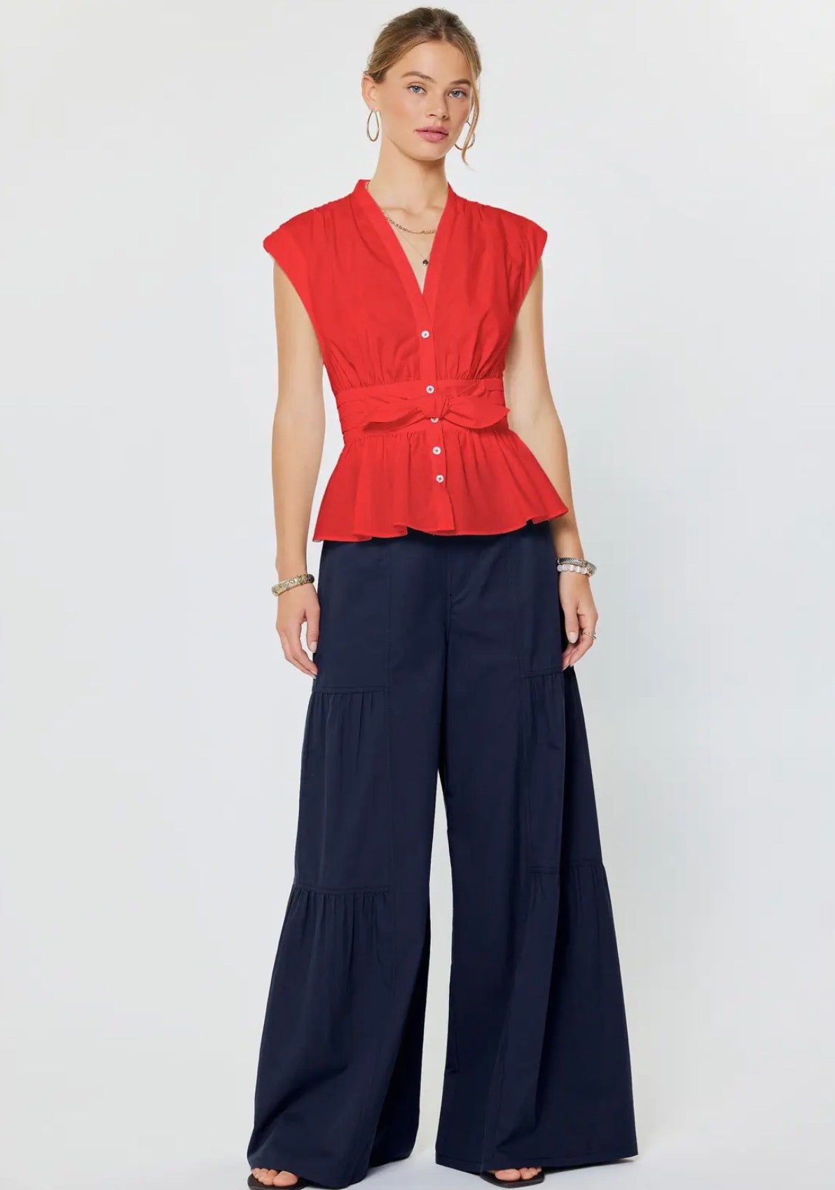 Button Down with Bow Waist